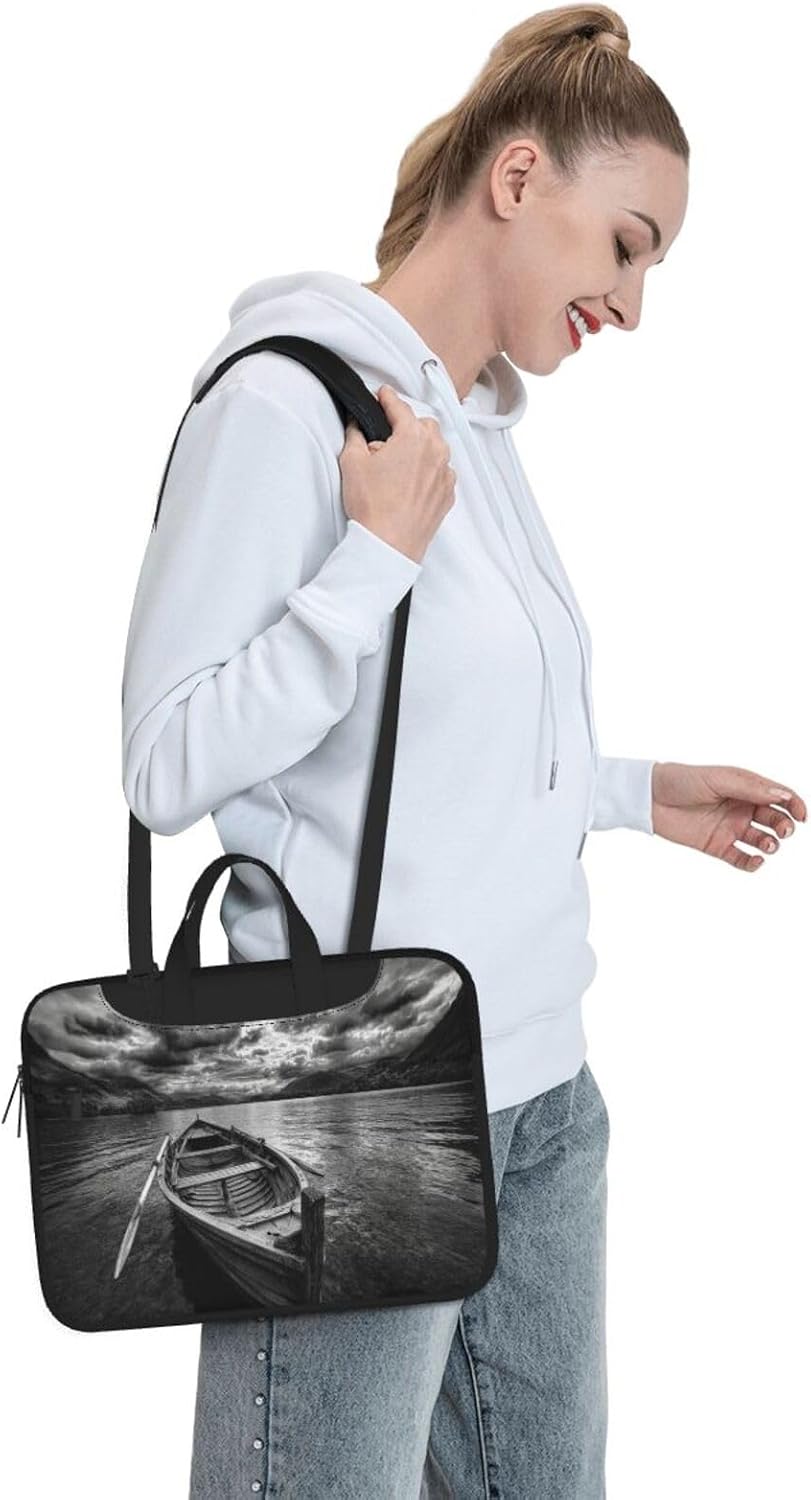 Wooden Row Boat Floating in The Water Laptop Bag 15.6 Inch Computer Case Padded Sleeve Cover for Women Men