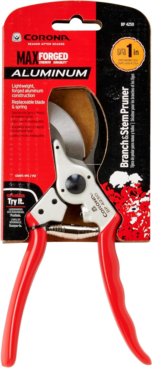 BP 4250 MAXFORGED Aluminum Bypass Pruner, 1-Inch Cut Capacity, Professional Hand Pruning Shears with Replaceable Steel Blade & Ergonomic Angled Head