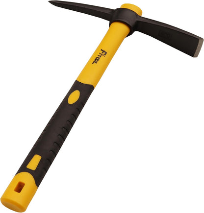 Forged Adze Pick, Weeding Mattock Hoe, Pick Axe 15-Inch, One Piece Intact Drop Forged, Plastic Coated Fiberglass Handle, 1.4LB