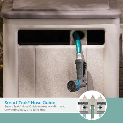 Swivel Smart Trak Hose Hideaway, 225 Foot x 5/8 Inch Garden Hose Reel with Smart Trak Guide & Swivel Base, Dove Gray/Cyberspace