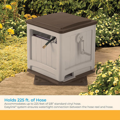 Swivel Smart Trak Hose Hideaway, 225 Foot x 5/8 Inch Garden Hose Reel with Smart Trak Guide & Swivel Base, Dove Gray/Cyberspace