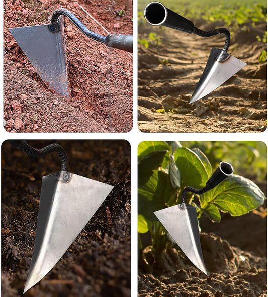 Triangle Hoe Garden Tool, Hardened All-Steel Plow Hoe Ridging for Easy Gardening, Durable and Effective Stainless Steel Landscaping Hoe for Manuring Weeding Planting Digging Soil Leveling (M,8.7")
