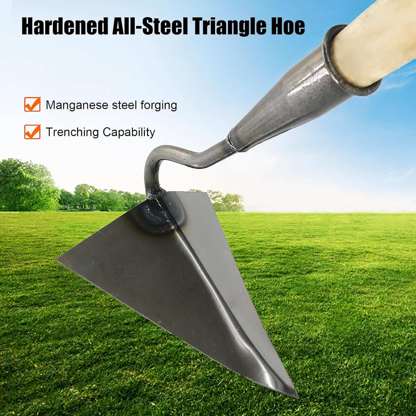 Triangle Hoe Garden Tool, Hardened All-Steel Plow Hoe Ridging for Easy Gardening, Durable and Effective Stainless Steel Landscaping Hoe for Manuring Weeding Planting Digging Soil Leveling (M,8.7")
