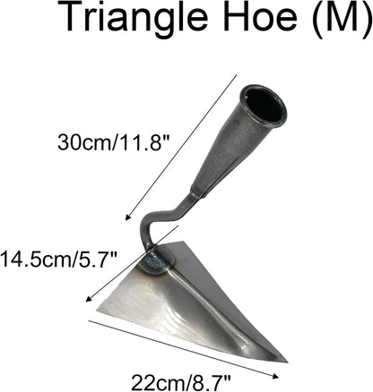 Triangle Hoe Garden Tool, Hardened All-Steel Plow Hoe Ridging for Easy Gardening, Durable and Effective Stainless Steel Landscaping Hoe for Manuring Weeding Planting Digging Soil Leveling (M,8.7")
