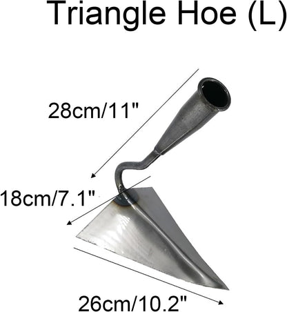 Triangle Hoe Garden Tool, Hardened All-Steel Plow Hoe Ridging for Easy Gardening, Durable and Effective Stainless Steel Landscaping Hoe for Manuring Weeding Planting Digging Soil Leveling (M,8.7")