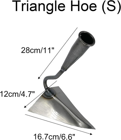 Triangle Hoe Garden Tool, Hardened All-Steel Plow Hoe Ridging for Easy Gardening, Durable and Effective Stainless Steel Landscaping Hoe for Manuring Weeding Planting Digging Soil Leveling (M,8.7")