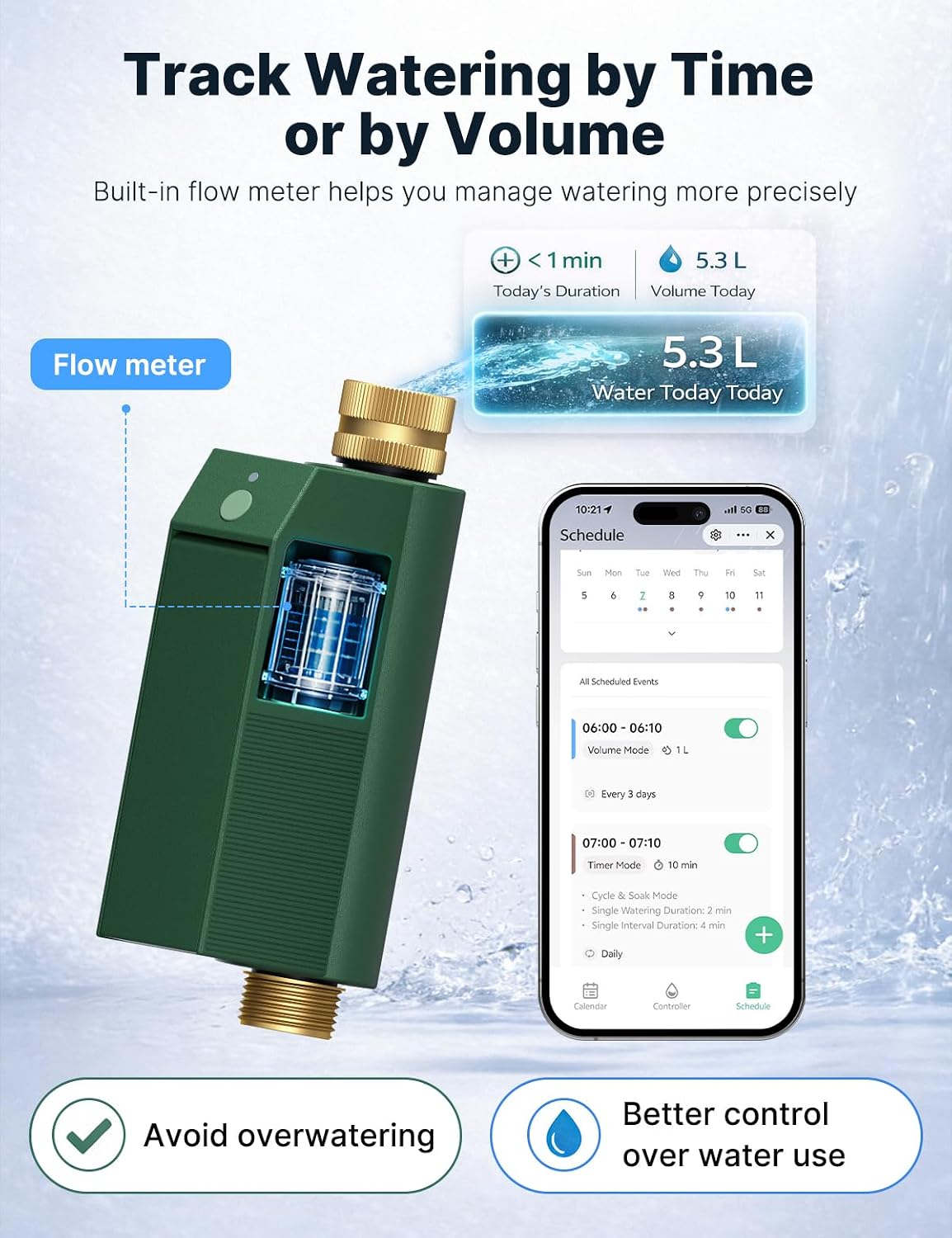 WiFi Water Timer for Garden Hose with Flow Meter,No Hub Required