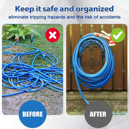 2 Pack Hose Holder Wall Mount with Tool Storage Basket Garden Heavy Duty Hose Holder Hanger Fits 3/4 Inch to 1-1/4 Inch Railing for Expandable Reel Water Pocket Flexible Hook