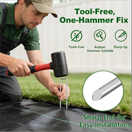 AMAGABELI 6 Inch 200 Pack Galvanized Landscape Staples 11 Gauge Anti-Rust Heavy Duty Garden Stakes Plant Cover Spikes U-Shaped Sod Pins Fence Stakes for Weed Barrier,Irrigation Tubing,Lawns,Decoration