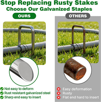 AMAGABELI 6 Inch 200 Pack Galvanized Landscape Staples 11 Gauge Anti-Rust Heavy Duty Garden Stakes Plant Cover Spikes U-Shaped Sod Pins Fence Stakes for Weed Barrier,Irrigation Tubing,Lawns,Decoration