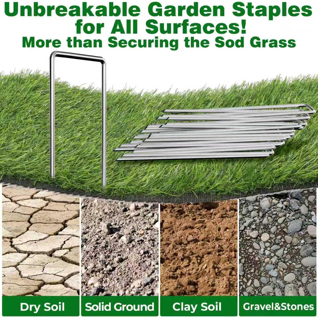 AMAGABELI 6 Inch 200 Pack Galvanized Landscape Staples 11 Gauge Anti-Rust Heavy Duty Garden Stakes Plant Cover Spikes U-Shaped Sod Pins Fence Stakes for Weed Barrier,Irrigation Tubing,Lawns,Decoration