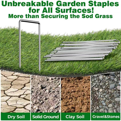 AMAGABELI 6 Inch 200 Pack Galvanized Landscape Staples 11 Gauge Anti-Rust Heavy Duty Garden Stakes Plant Cover Spikes U-Shaped Sod Pins Fence Stakes for Weed Barrier,Irrigation Tubing,Lawns,Decoration