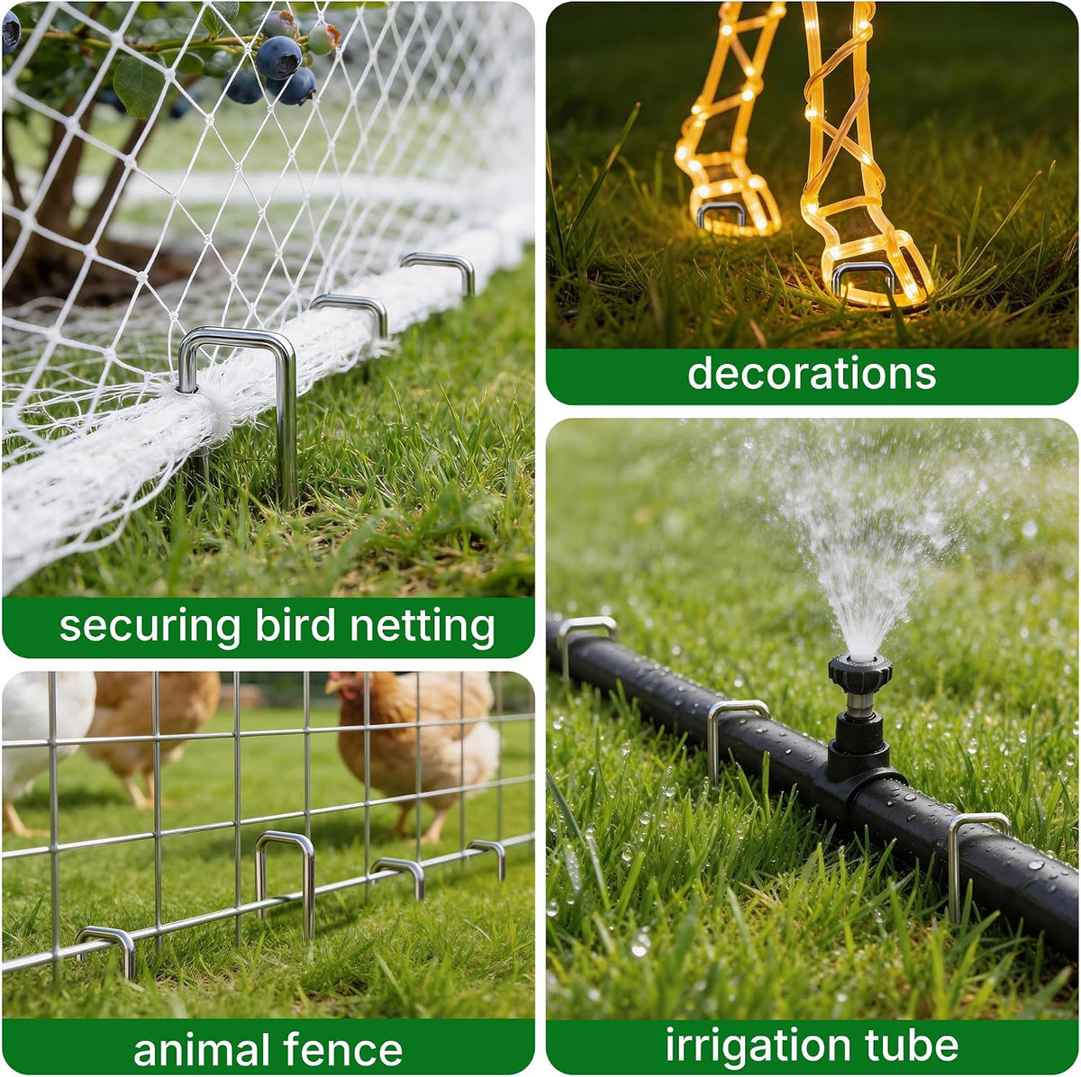 AMAGABELI 6 Inch 200 Pack Galvanized Landscape Staples 11 Gauge Anti-Rust Heavy Duty Garden Stakes Plant Cover Spikes U-Shaped Sod Pins Fence Stakes for Weed Barrier,Irrigation Tubing,Lawns,Decoration