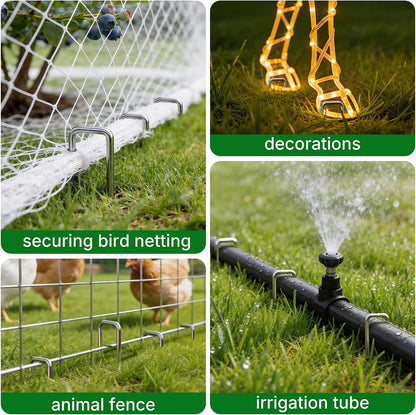 AMAGABELI 6 Inch 200 Pack Galvanized Landscape Staples 11 Gauge Anti-Rust Heavy Duty Garden Stakes Plant Cover Spikes U-Shaped Sod Pins Fence Stakes for Weed Barrier,Irrigation Tubing,Lawns,Decoration