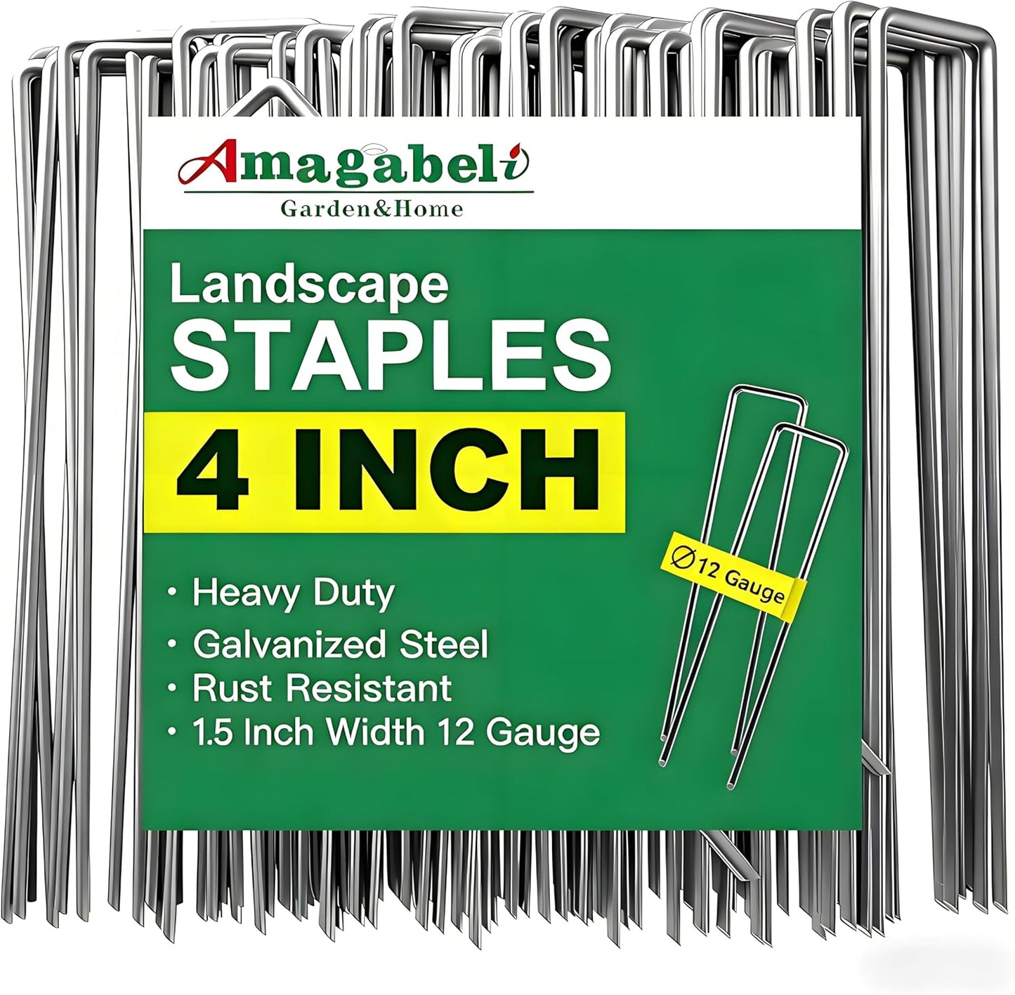 AMAGABELI 6 Inch 200 Pack Galvanized Landscape Staples 11 Gauge Anti-Rust Heavy Duty Garden Stakes Plant Cover Spikes U-Shaped Sod Pins Fence Stakes for Weed Barrier,Irrigation Tubing,Lawns,Decoration