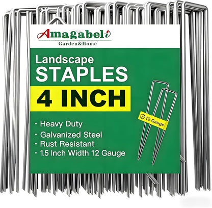 AMAGABELI 6 Inch 200 Pack Galvanized Landscape Staples 11 Gauge Anti-Rust Heavy Duty Garden Stakes Plant Cover Spikes U-Shaped Sod Pins Fence Stakes for Weed Barrier,Irrigation Tubing,Lawns,Decoration
