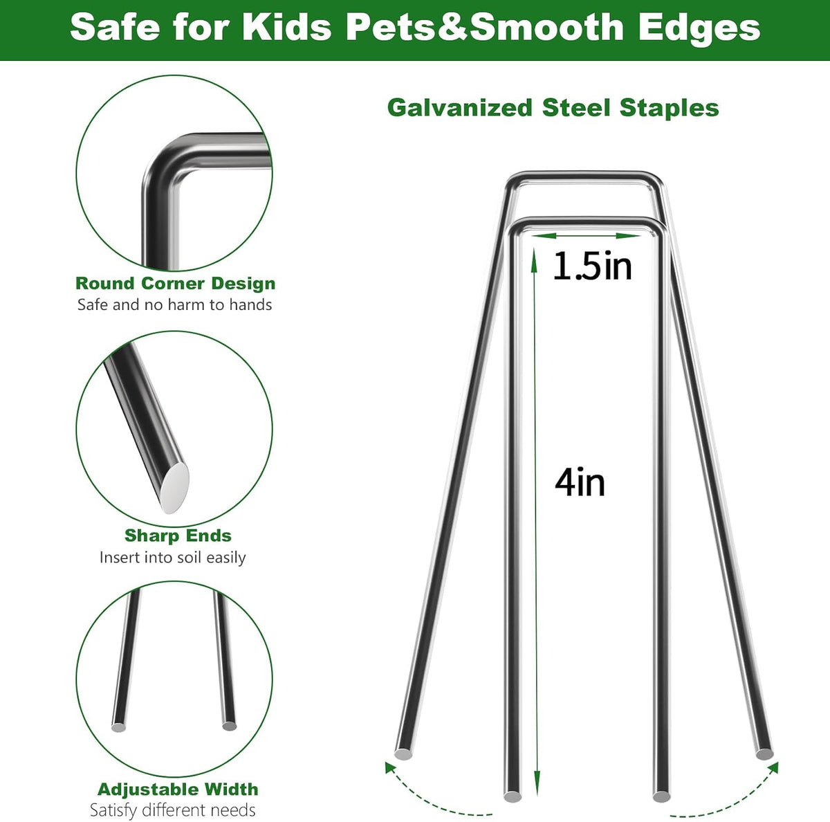 AMAGABELI 6 Inch 200 Pack Galvanized Landscape Staples 11 Gauge Anti-Rust Heavy Duty Garden Stakes Plant Cover Spikes U-Shaped Sod Pins Fence Stakes for Weed Barrier,Irrigation Tubing,Lawns,Decoration