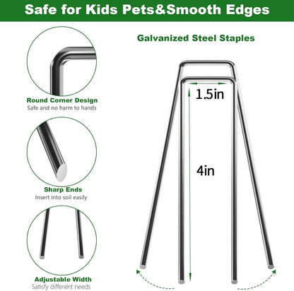 AMAGABELI 6 Inch 200 Pack Galvanized Landscape Staples 11 Gauge Anti-Rust Heavy Duty Garden Stakes Plant Cover Spikes U-Shaped Sod Pins Fence Stakes for Weed Barrier,Irrigation Tubing,Lawns,Decoration