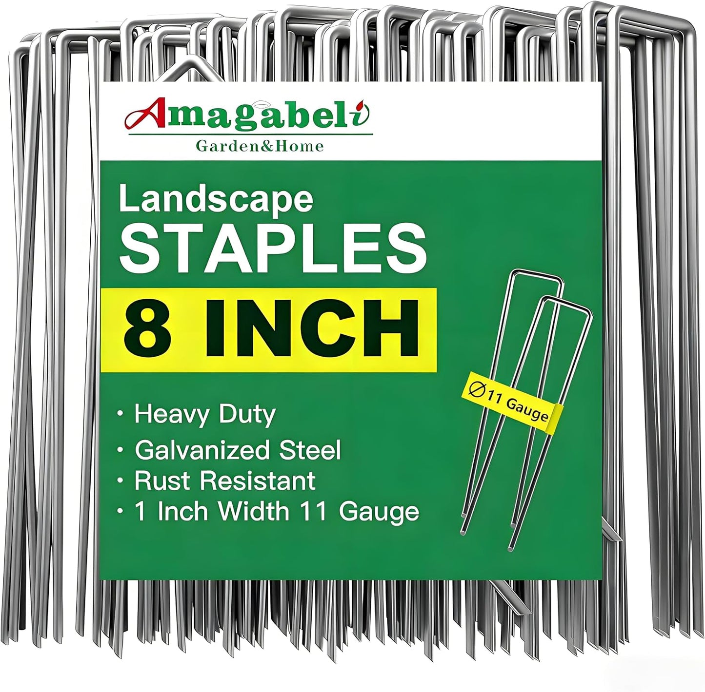 AMAGABELI 6 Inch 200 Pack Galvanized Landscape Staples 11 Gauge Anti-Rust Heavy Duty Garden Stakes Plant Cover Spikes U-Shaped Sod Pins Fence Stakes for Weed Barrier,Irrigation Tubing,Lawns,Decoration