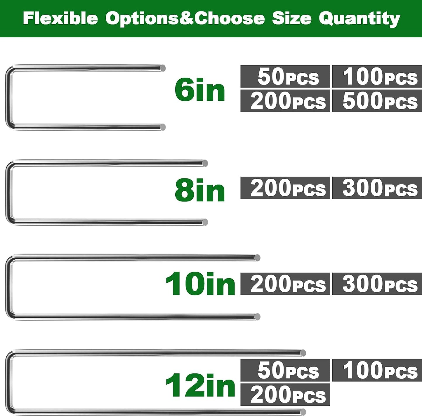 AMAGABELI 6 Inch 200 Pack Galvanized Landscape Staples 11 Gauge Anti-Rust Heavy Duty Garden Stakes Plant Cover Spikes U-Shaped Sod Pins Fence Stakes for Weed Barrier,Irrigation Tubing,Lawns,Decoration