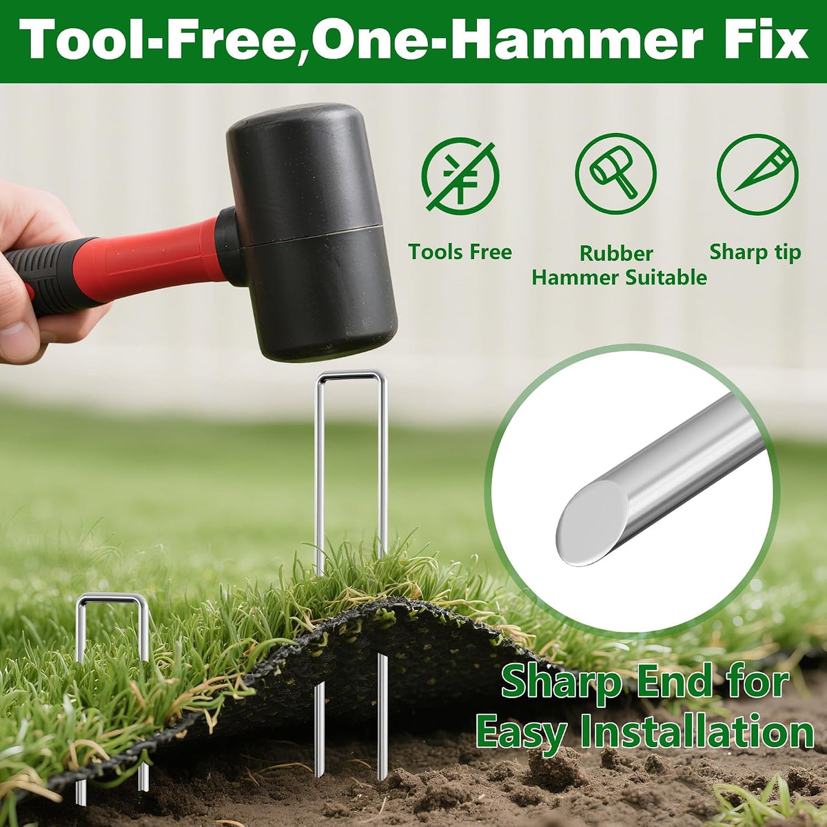 AMAGABELI 6 Inch 200 Pack Galvanized Landscape Staples 11 Gauge Anti-Rust Heavy Duty Garden Stakes Plant Cover Spikes U-Shaped Sod Pins Fence Stakes for Weed Barrier,Irrigation Tubing,Lawns,Decoration