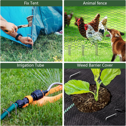 AMAGABELI 6 Inch 200 Pack Galvanized Landscape Staples 11 Gauge Anti-Rust Heavy Duty Garden Stakes Plant Cover Spikes U-Shaped Sod Pins Fence Stakes for Weed Barrier,Irrigation Tubing,Lawns,Decoration