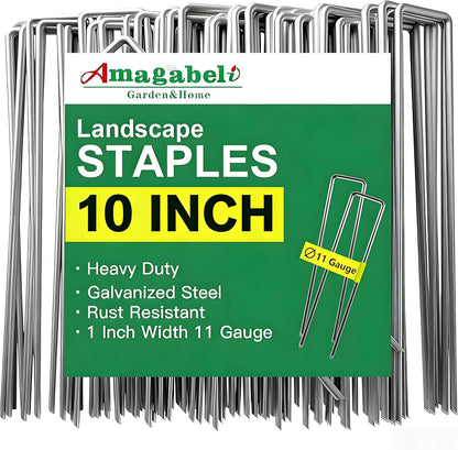 AMAGABELI 6 Inch 200 Pack Galvanized Landscape Staples 11 Gauge Anti-Rust Heavy Duty Garden Stakes Plant Cover Spikes U-Shaped Sod Pins Fence Stakes for Weed Barrier,Irrigation Tubing,Lawns,Decoration