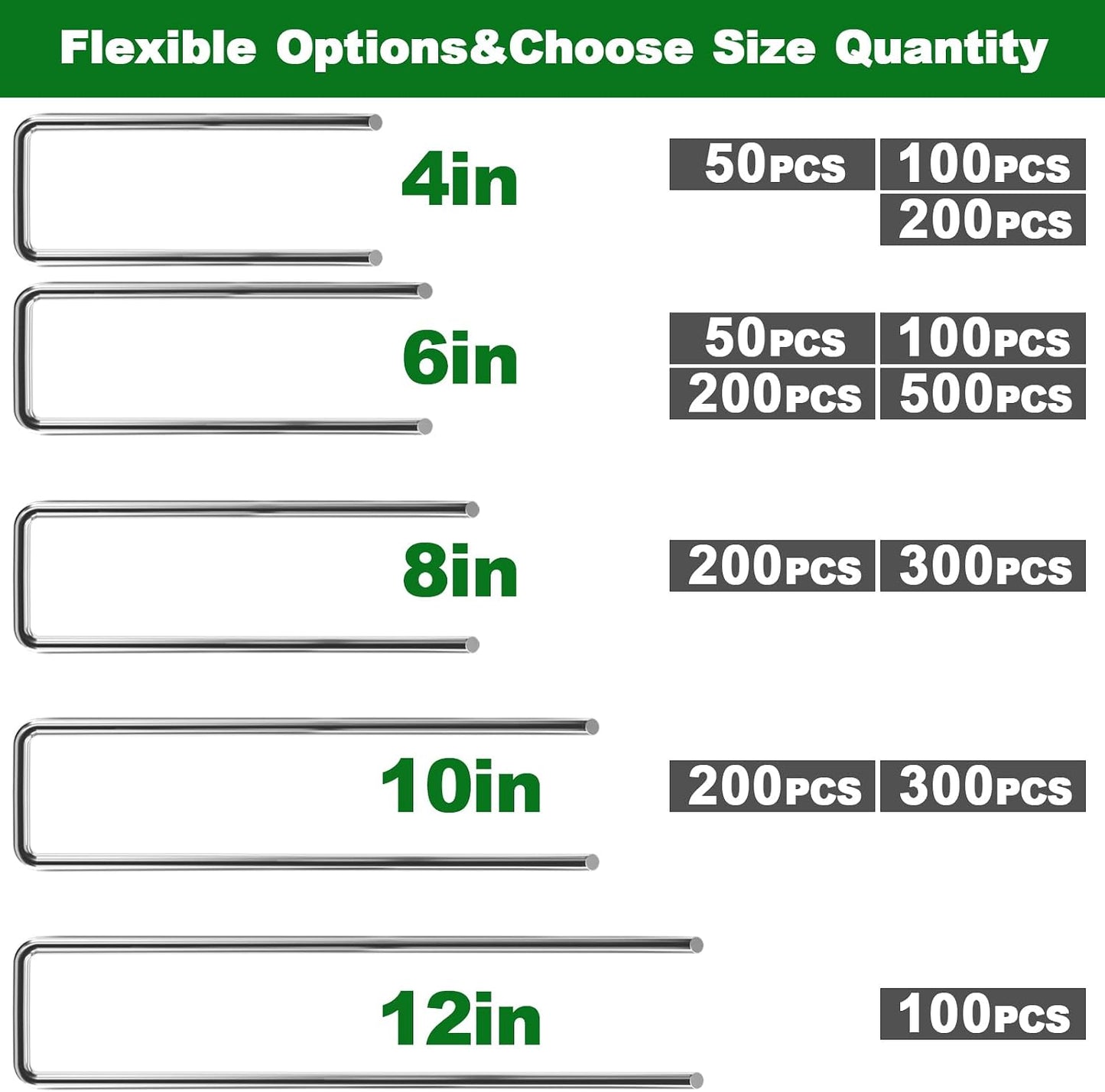 AMAGABELI 6 Inch 200 Pack Galvanized Landscape Staples 11 Gauge Anti-Rust Heavy Duty Garden Stakes Plant Cover Spikes U-Shaped Sod Pins Fence Stakes for Weed Barrier,Irrigation Tubing,Lawns,Decoration