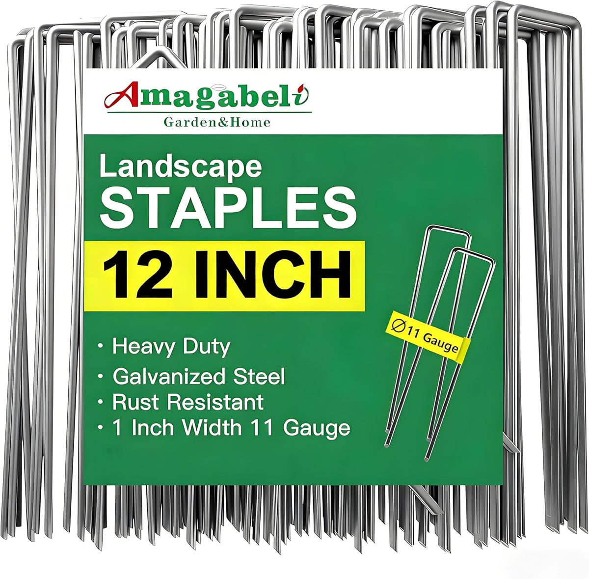 AMAGABELI 6 Inch 200 Pack Galvanized Landscape Staples 11 Gauge Anti-Rust Heavy Duty Garden Stakes Plant Cover Spikes U-Shaped Sod Pins Fence Stakes for Weed Barrier,Irrigation Tubing,Lawns,Decoration