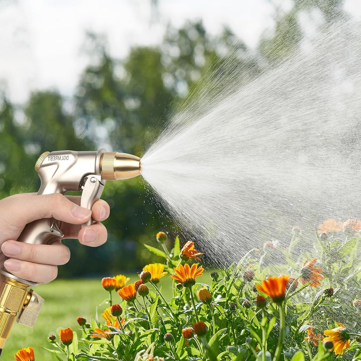 Metal Garden Hose Nozzle Spray - Heavy Duty 4 Spray Patterns 360° Rotating, Ergonomic Handle, Leak-Proof Fit for Watering, Cleaning, Car Wash(Upgrade nozzle)