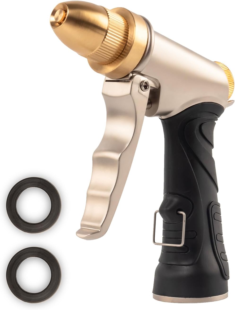 Metal Garden Hose Nozzle Spray - Heavy Duty 4 Spray Patterns 360° Rotating, Ergonomic Handle, Leak-Proof Fit for Watering, Cleaning, Car Wash(Upgrade nozzle)