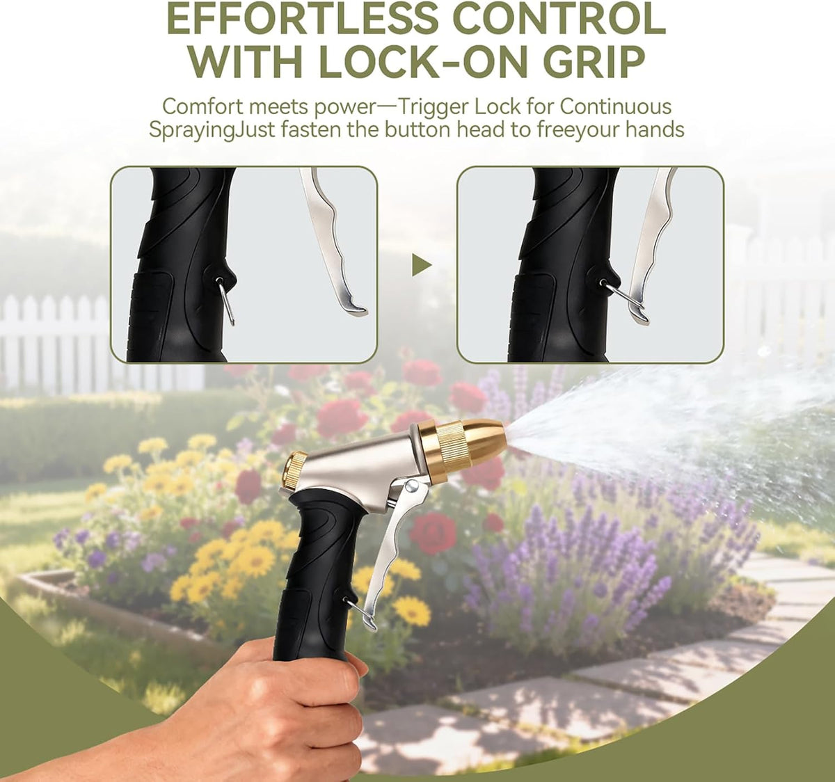 Metal Garden Hose Nozzle Spray - Heavy Duty 4 Spray Patterns 360° Rotating, Ergonomic Handle, Leak-Proof Fit for Watering, Cleaning, Car Wash(Upgrade nozzle)
