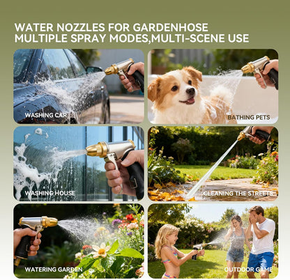 Metal Garden Hose Nozzle Spray - Heavy Duty 4 Spray Patterns 360° Rotating, Ergonomic Handle, Leak-Proof Fit for Watering, Cleaning, Car Wash(Upgrade nozzle)