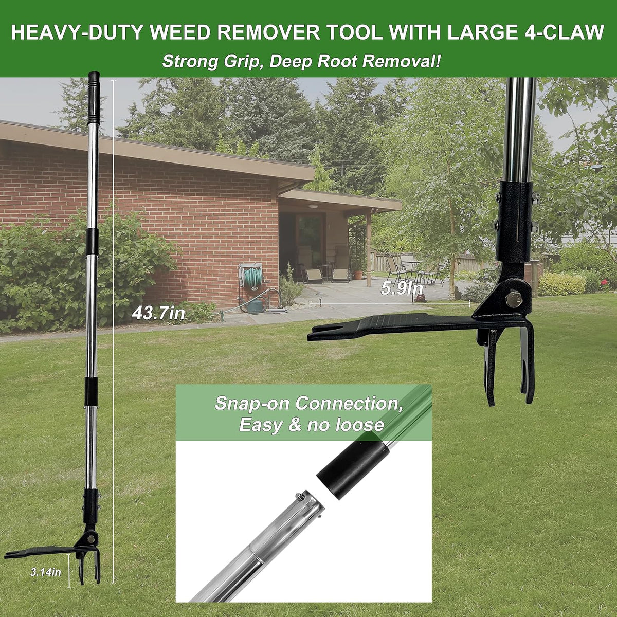 Weed Puller Tool Stand Up Hand Weeder Tool with Adjustable Long Handle, Weed Remover with Steel Head, Remove Weeds Root Easily without Bending, Pulling or Kneeling for Lawn Yard Garden (4 CLAWS)