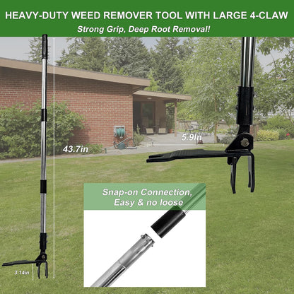 Weed Puller Tool Stand Up Hand Weeder Tool with Adjustable Long Handle, Weed Remover with Steel Head, Remove Weeds Root Easily without Bending, Pulling or Kneeling for Lawn Yard Garden (4 CLAWS)