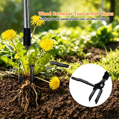 Weed Puller Tool Stand Up Hand Weeder Tool with Adjustable Long Handle, Weed Remover with Steel Head, Remove Weeds Root Easily without Bending, Pulling or Kneeling for Lawn Yard Garden (4 CLAWS)