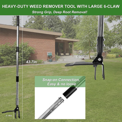 Weed Puller Tool Stand Up Hand Weeder Tool with Adjustable Long Handle, Weed Remover with Steel Head, Remove Weeds Root Easily without Bending, Pulling or Kneeling for Lawn Yard Garden (4 CLAWS)