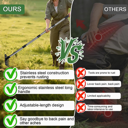 Weed Puller Tool Stand Up Hand Weeder Tool with Adjustable Long Handle, Weed Remover with Steel Head, Remove Weeds Root Easily without Bending, Pulling or Kneeling for Lawn Yard Garden (4 CLAWS)