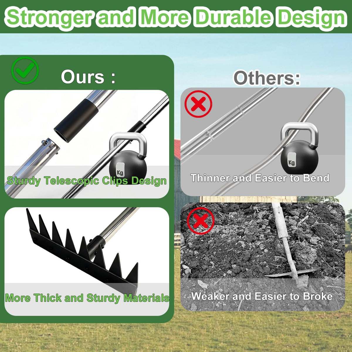 Weed Puller Tool Stand Up Hand Weeder Tool with Adjustable Long Handle, Weed Remover with Steel Head, Remove Weeds Root Easily without Bending, Pulling or Kneeling for Lawn Yard Garden (4 CLAWS)