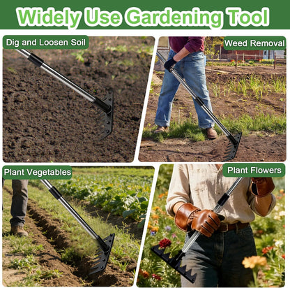 Weed Puller Tool Stand Up Hand Weeder Tool with Adjustable Long Handle, Weed Remover with Steel Head, Remove Weeds Root Easily without Bending, Pulling or Kneeling for Lawn Yard Garden (4 CLAWS)