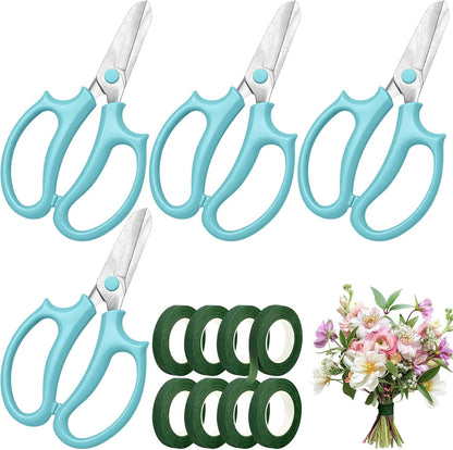 13Pcs Garden Flower Scissors,Includes 8 Floral Tapes Premium Stainless Steel Floral Shears Ergonomic Wide Grip for Cutting Fresh Flowers for Cutting Fresh Flowers, Florist Supplies(Light Blue)
