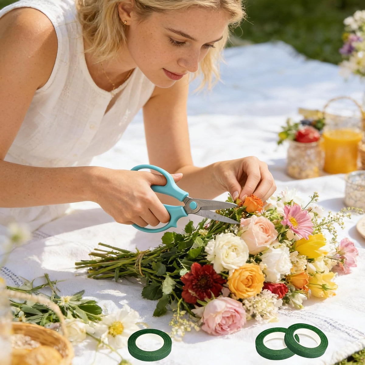 13Pcs Garden Flower Scissors,Includes 8 Floral Tapes Premium Stainless Steel Floral Shears Ergonomic Wide Grip for Cutting Fresh Flowers for Cutting Fresh Flowers, Florist Supplies(Light Blue)