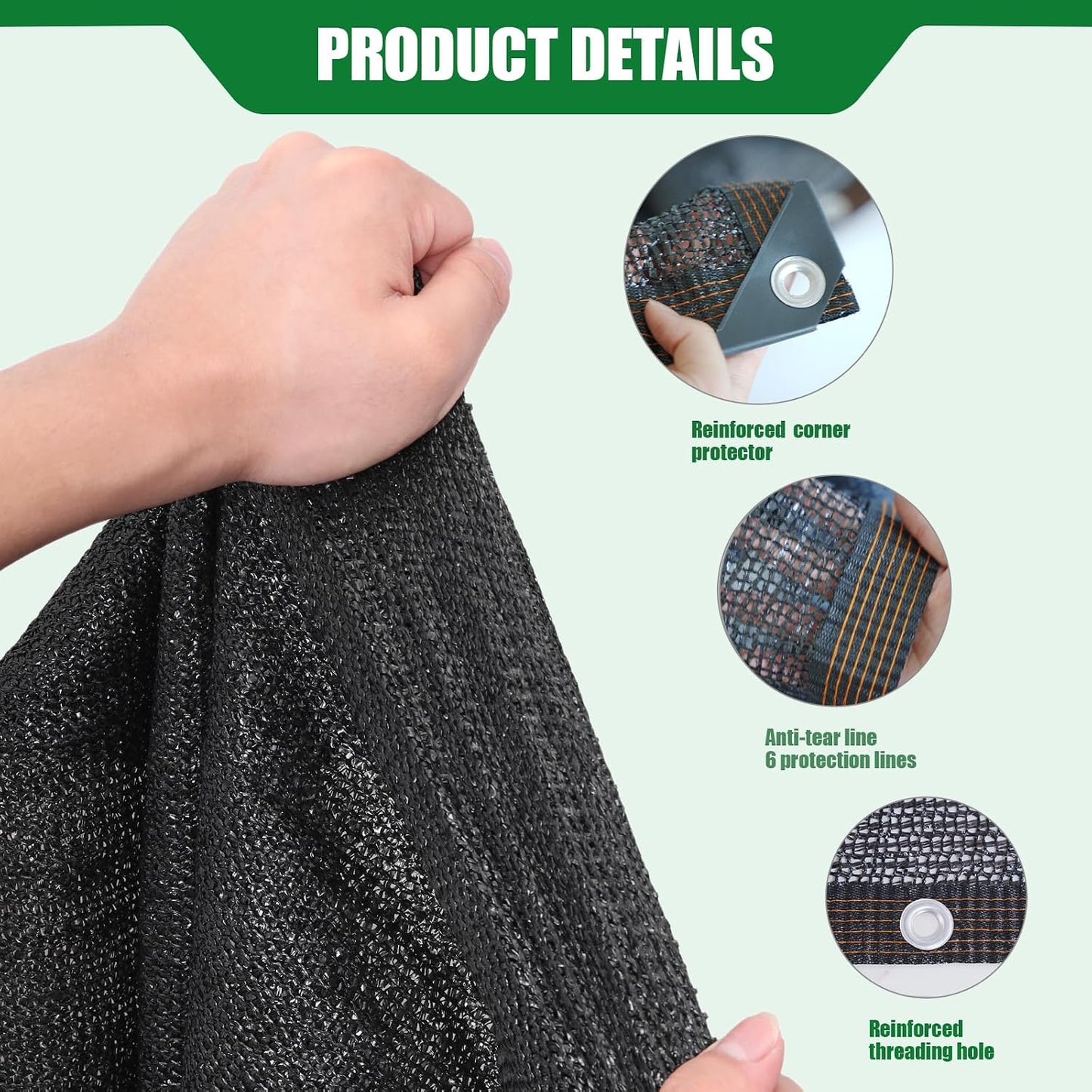 Shade Cloth for Garden 10 * 10FT, 70% Sunblock Mesh Tarp & Outdoor Sun Shade with Grommets, Sun Shade Outdoor Cover, Plant Covers Freeze Protection for Greenhouse, Kennel, Lawn, Patio Black