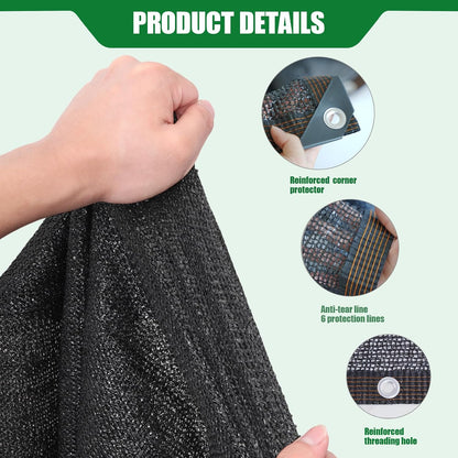 Shade Cloth for Garden 10 * 10FT, 70% Sunblock Mesh Tarp & Outdoor Sun Shade with Grommets, Sun Shade Outdoor Cover, Plant Covers Freeze Protection for Greenhouse, Kennel, Lawn, Patio Black