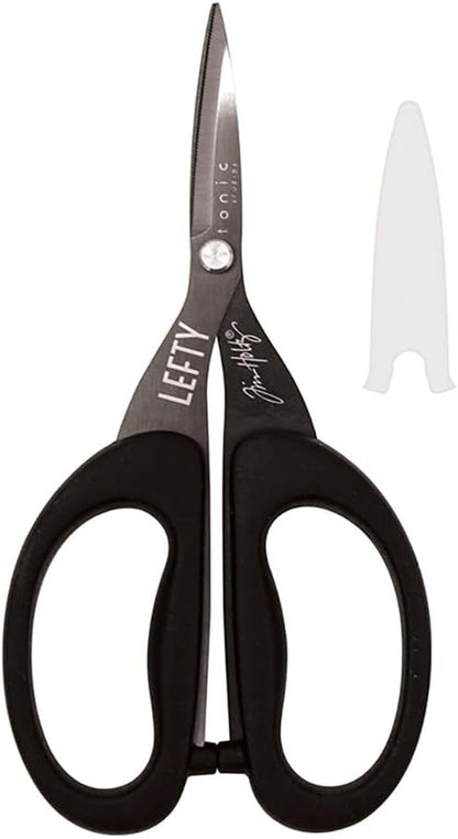 Tim Holtz Small Scissors - 5 Inch Mini Snips with Micro Serrated Blade - Craft Tool for Cutting Paper, Fabric, and Sewing - Titanium with Black Comfort Grip Handles
