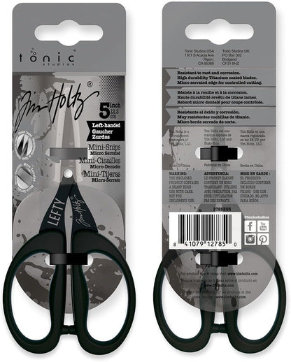 Tim Holtz Small Scissors - 5 Inch Mini Snips with Micro Serrated Blade - Craft Tool for Cutting Paper, Fabric, and Sewing - Titanium with Black Comfort Grip Handles
