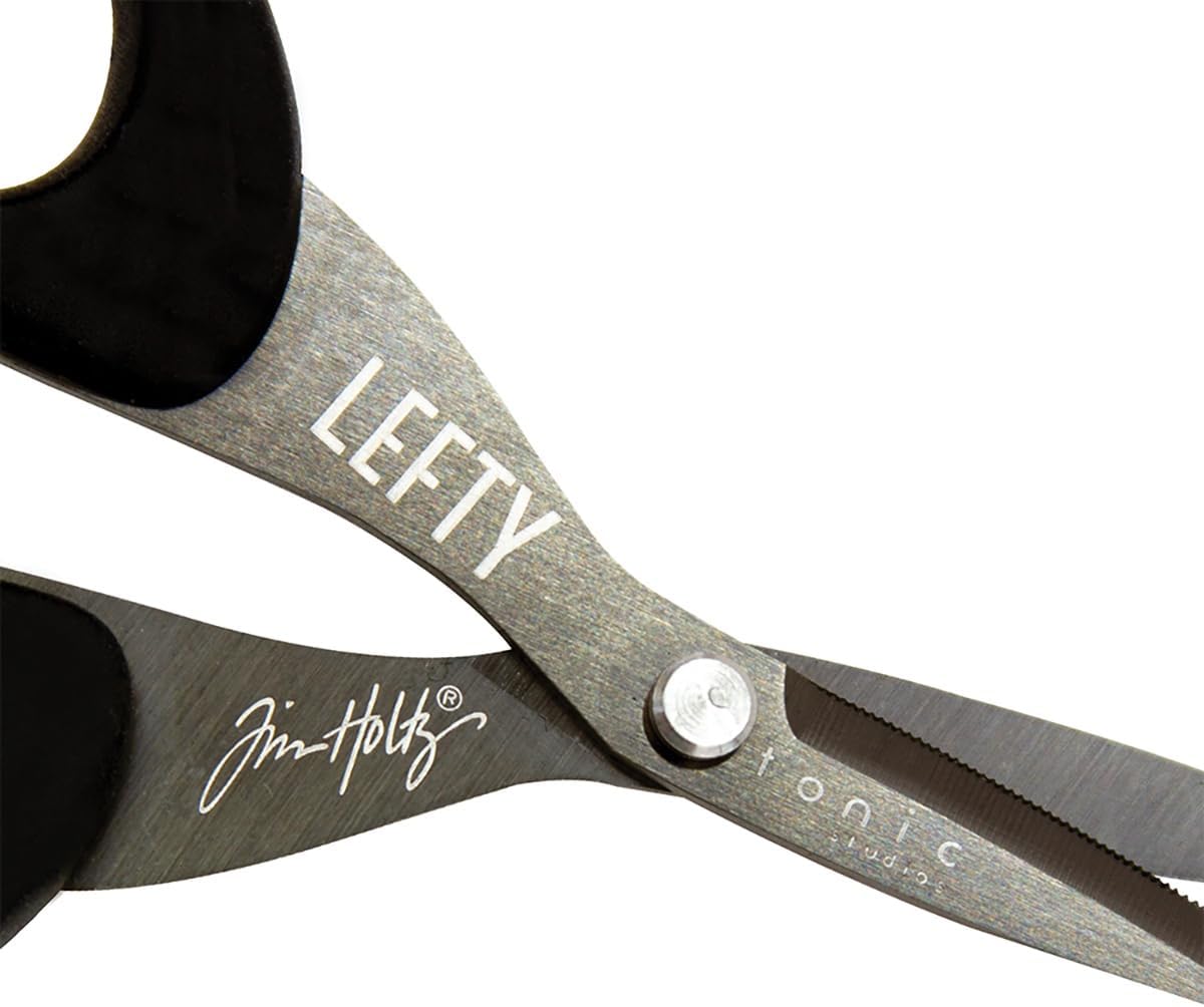 Tim Holtz Small Scissors - 5 Inch Mini Snips with Micro Serrated Blade - Craft Tool for Cutting Paper, Fabric, and Sewing - Titanium with Black Comfort Grip Handles