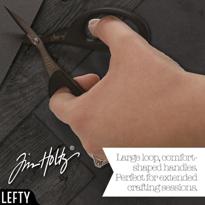 Tim Holtz Small Scissors - 5 Inch Mini Snips with Micro Serrated Blade - Craft Tool for Cutting Paper, Fabric, and Sewing - Titanium with Black Comfort Grip Handles