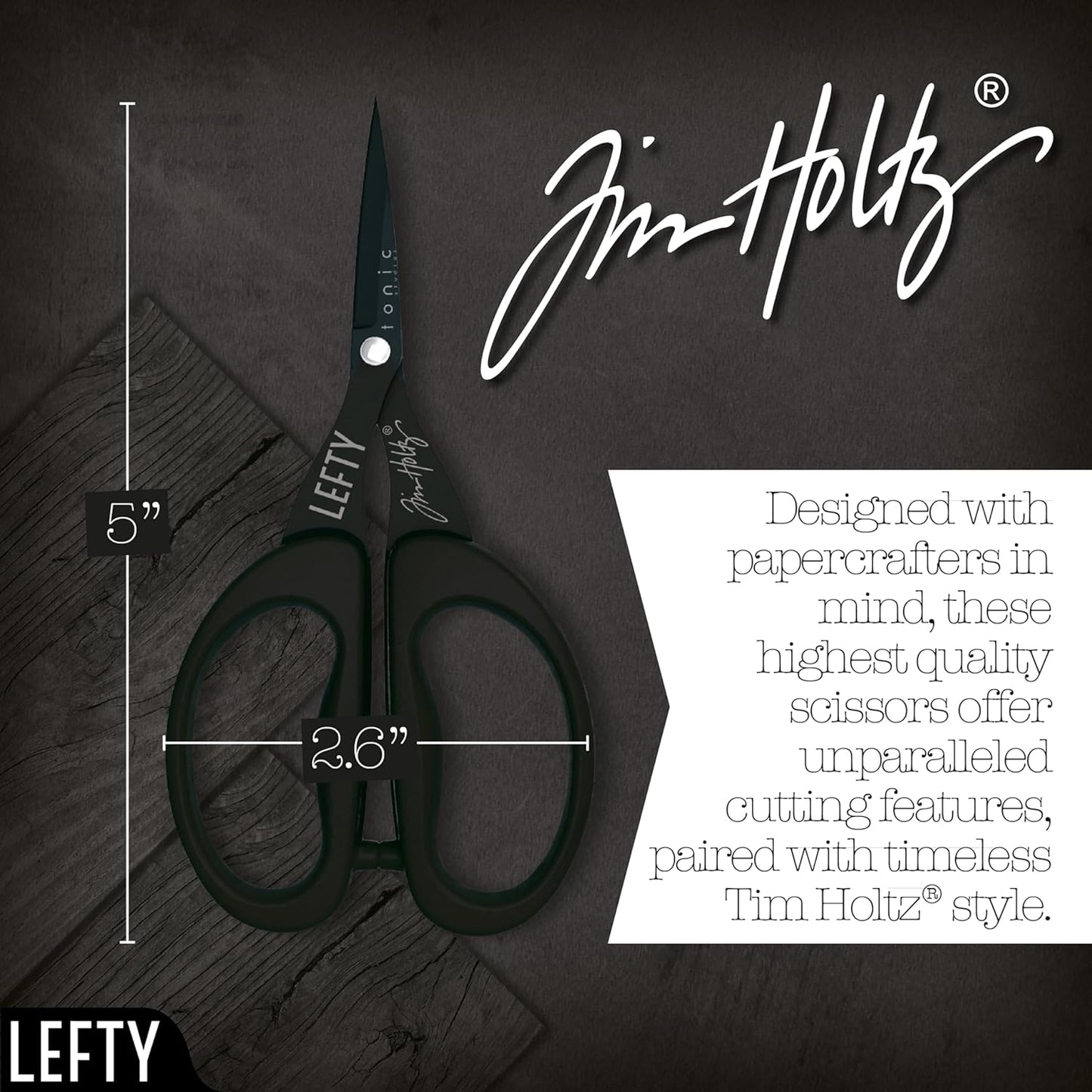 Tim Holtz Small Scissors - 5 Inch Mini Snips with Micro Serrated Blade - Craft Tool for Cutting Paper, Fabric, and Sewing - Titanium with Black Comfort Grip Handles