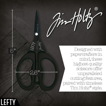 Tim Holtz Small Scissors - 5 Inch Mini Snips with Micro Serrated Blade - Craft Tool for Cutting Paper, Fabric, and Sewing - Titanium with Black Comfort Grip Handles